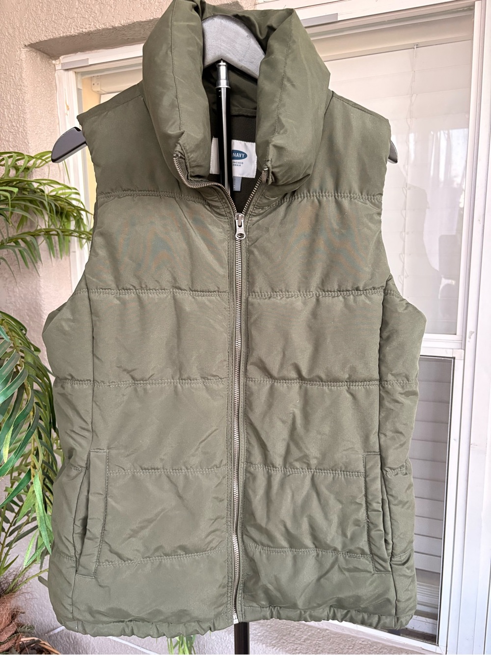 Old Navy Olive Green Fleece-Lined Puffer Vest